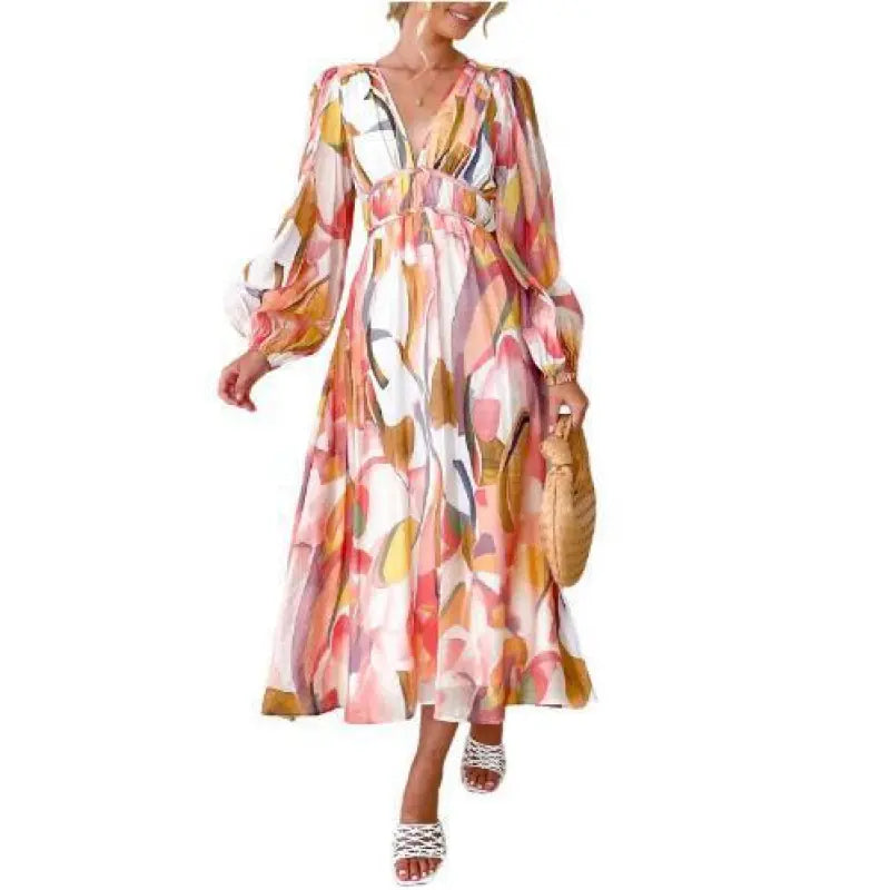 Riley | Women’s Midi Dress with V-Neck and Print