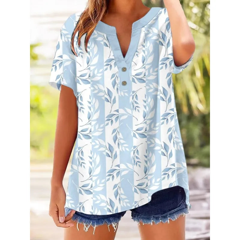 Lorelei | Women’s Printed Blouse with Split Neckline and Buttons