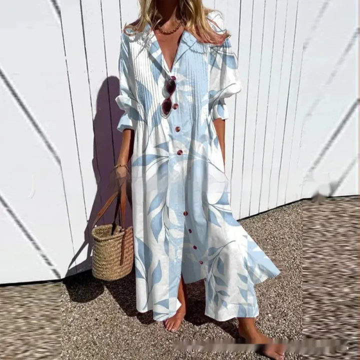 Jacqueline | Women’s Maxi Dress with V-Neck and Circle Print