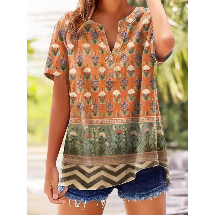 Lorelei | Women’s Printed Blouse with Split Neckline and Buttons