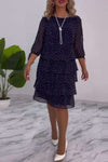 Dotty | Women's Polka Dot Tiered Midi Dress 3/4 Sleeve Chiffon
