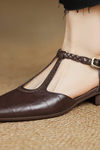 Margot | Women's Leather T-Strap Mary Jane Flats Pointed Toe Flat
