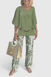 Celine | Women's Floral Print Top with Wide-Leg Trousers Set