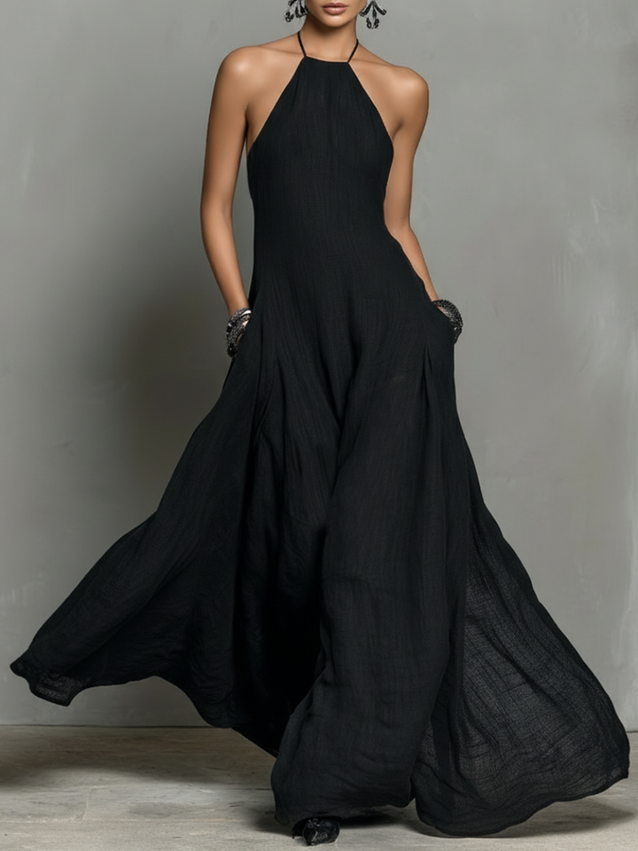 Sheila | Linen Blend Halter Neck Sleeveless Maxi Dress