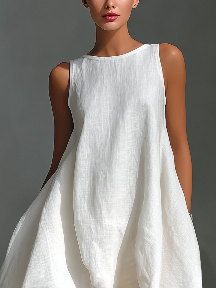 Maria | Sleeveless Round Neck Asymmetric Hem Midi Dress