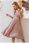 Audrey | Women’s Midi Dress with V-Neck and Pleated Skirt