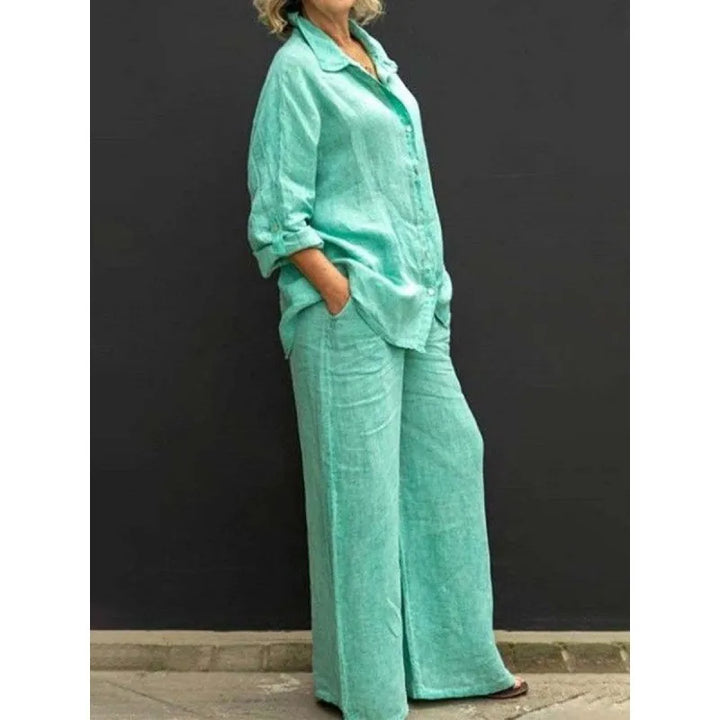 Presley | Women’s Two-Piece Set with Button-Up Shirt and Wide-Leg Trousers