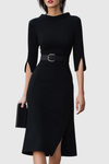 Alexandra | Women's Mock Neck Midi Dress with Belted Waist and Split Sleeves