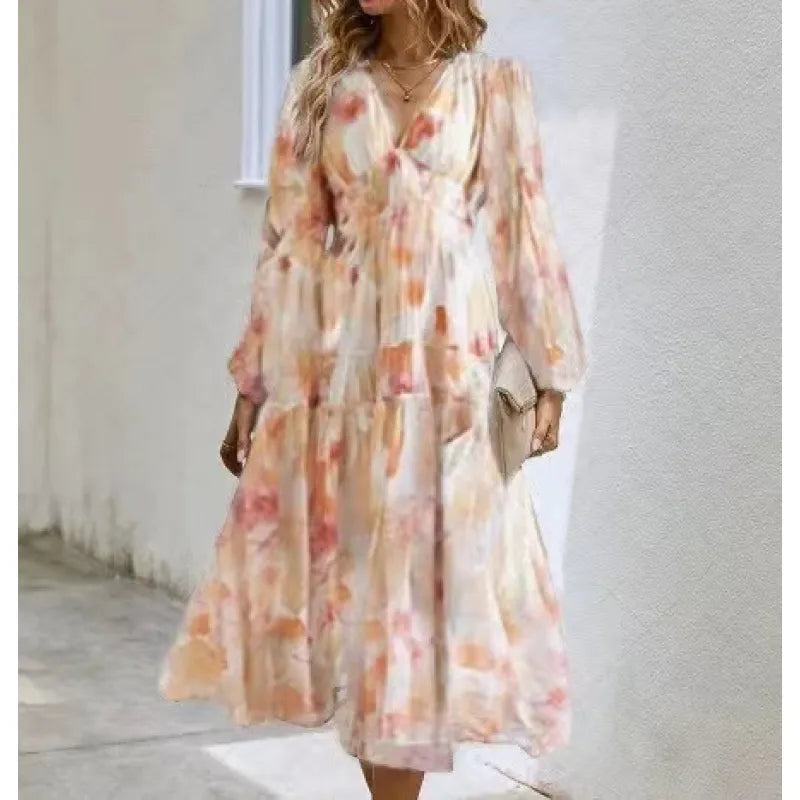 Riley | Women’s Midi Dress with V-Neck and Print