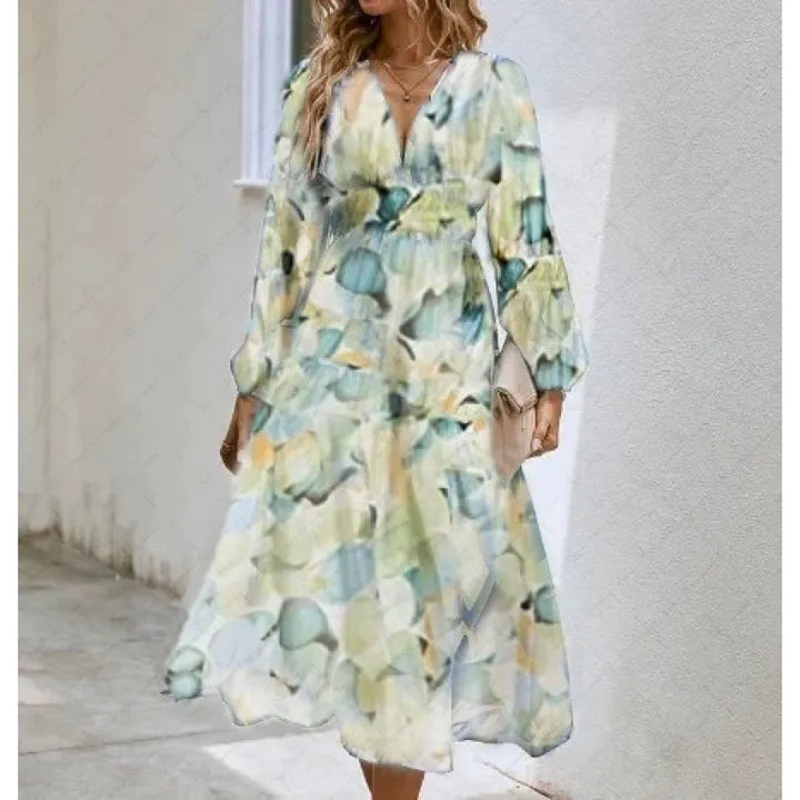 Riley | Women’s Midi Dress with V-Neck and Print