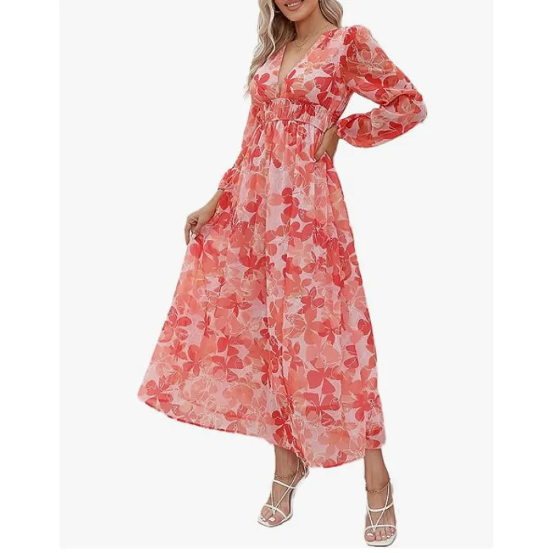 Riley | Women’s Midi Dress with V-Neck and Print