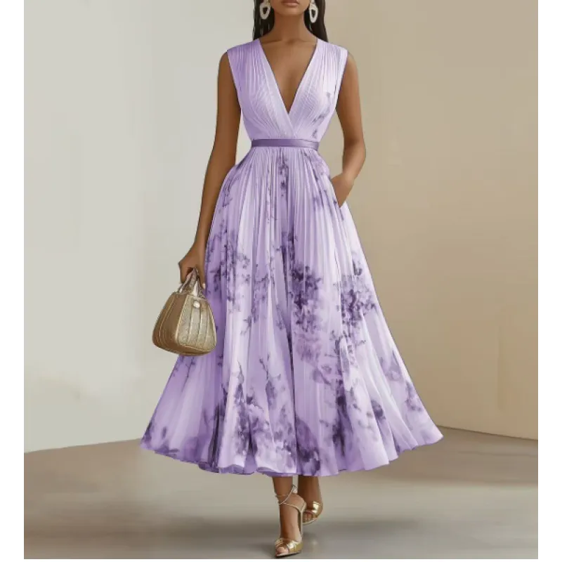 Maureen | Women’s Maxi Dress with V-Neck and Pleats