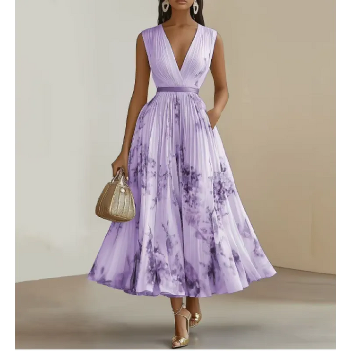 Maureen | Women’s Maxi Dress with V-Neck and Pleats