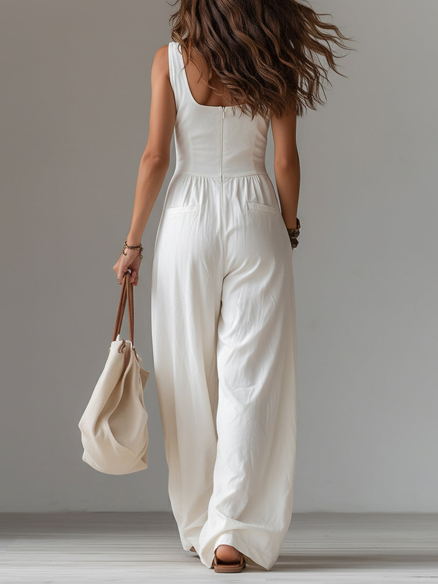 Sienna | Casual Sleeveless Wide-leg Jumpsuit With Patch Pockets