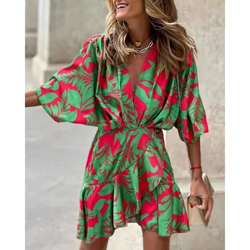 Marisol | Women’s Mini Dress with V-Neck and Ruffles
