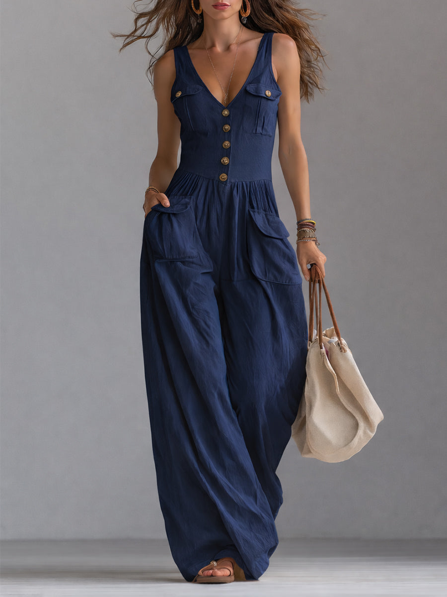 Sienna | Casual Sleeveless Wide-leg Jumpsuit With Patch Pockets
