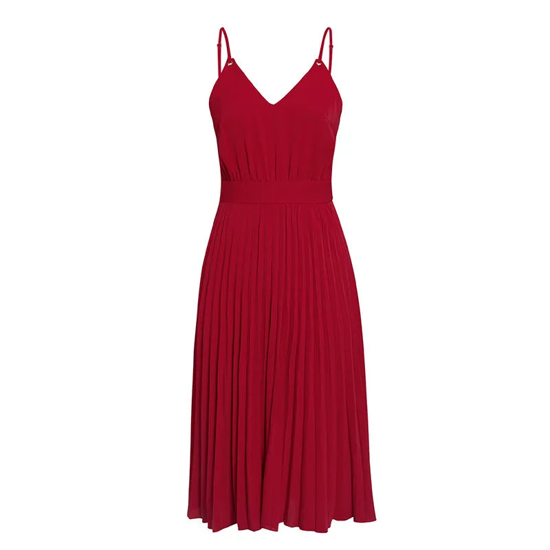 Audrey | Women’s Midi Dress with V-Neck and Pleated Skirt