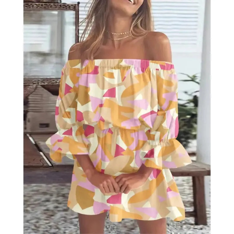 Freya | Women’s Mini Dress with Off-Shoulder Neckline and Floral Print