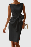 Adelaide | Women's Boat Neck Midi Dress with Sleeveless Design and Bow Detail
