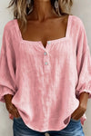 Fiona | Women's Square Neck Blouse 3/4 Puff Sleeve Button Top