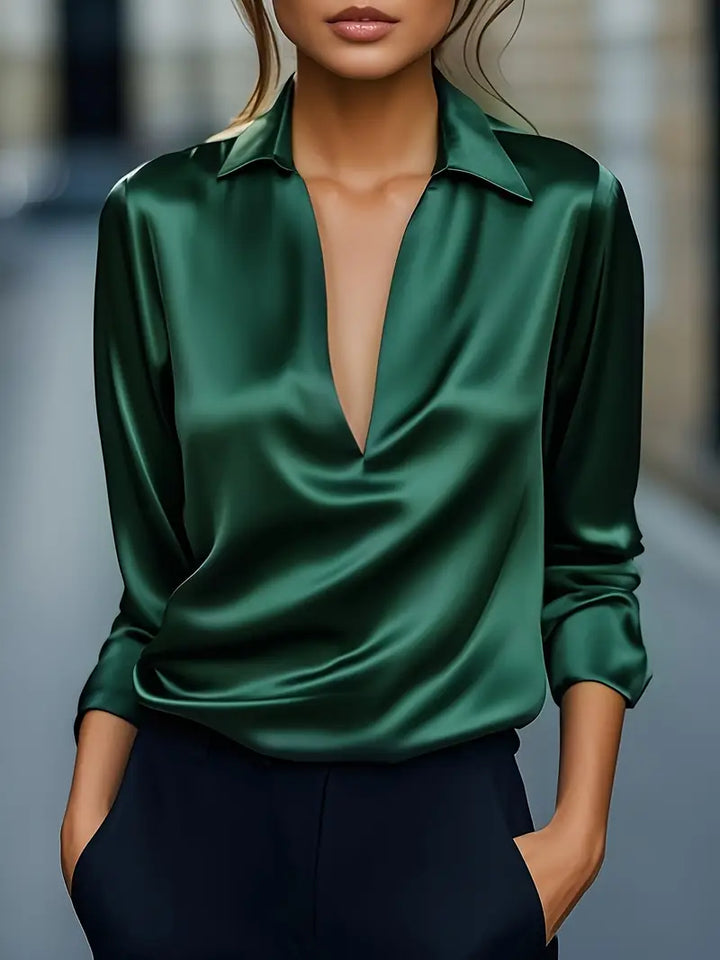 Lenora | V-Neck Blouse with Satin Finish and Elegant Design
