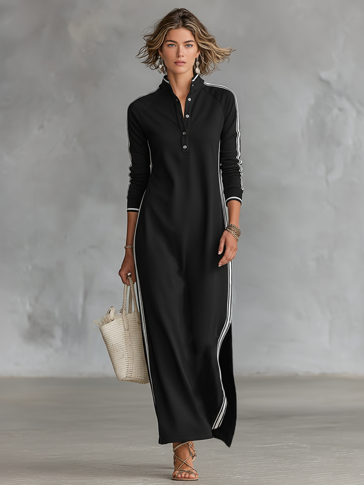 Rita | Button Down Collar Sweatshirt Maxi Dress