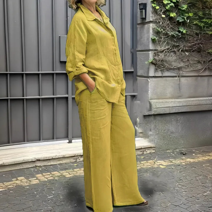Presley | Women’s Two-Piece Set with Button-Up Shirt and Wide-Leg Trousers