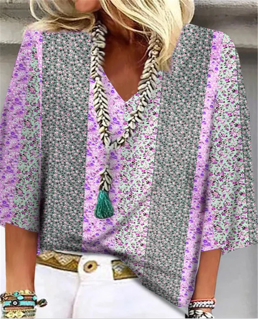 Tatum | Floral Patchwork V-Neck Top