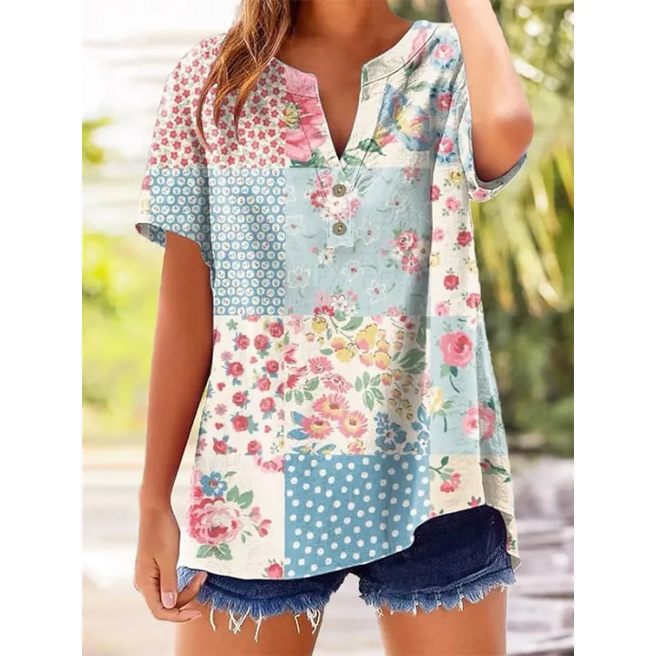Lorelei | Women’s Printed Blouse with Split Neckline and Buttons