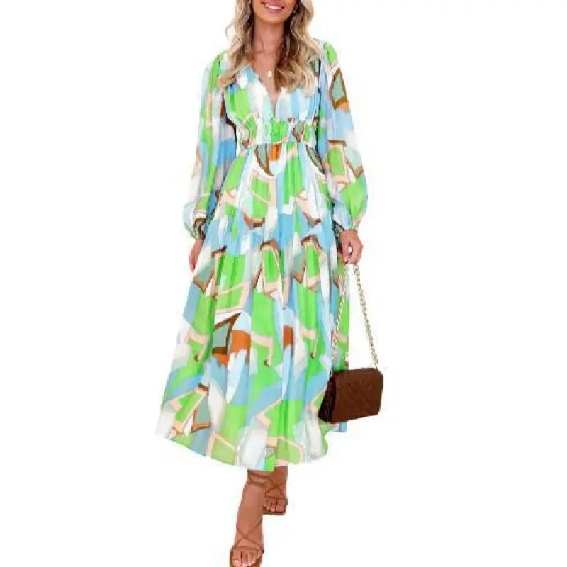 Riley | Women’s Midi Dress with V-Neck and Print