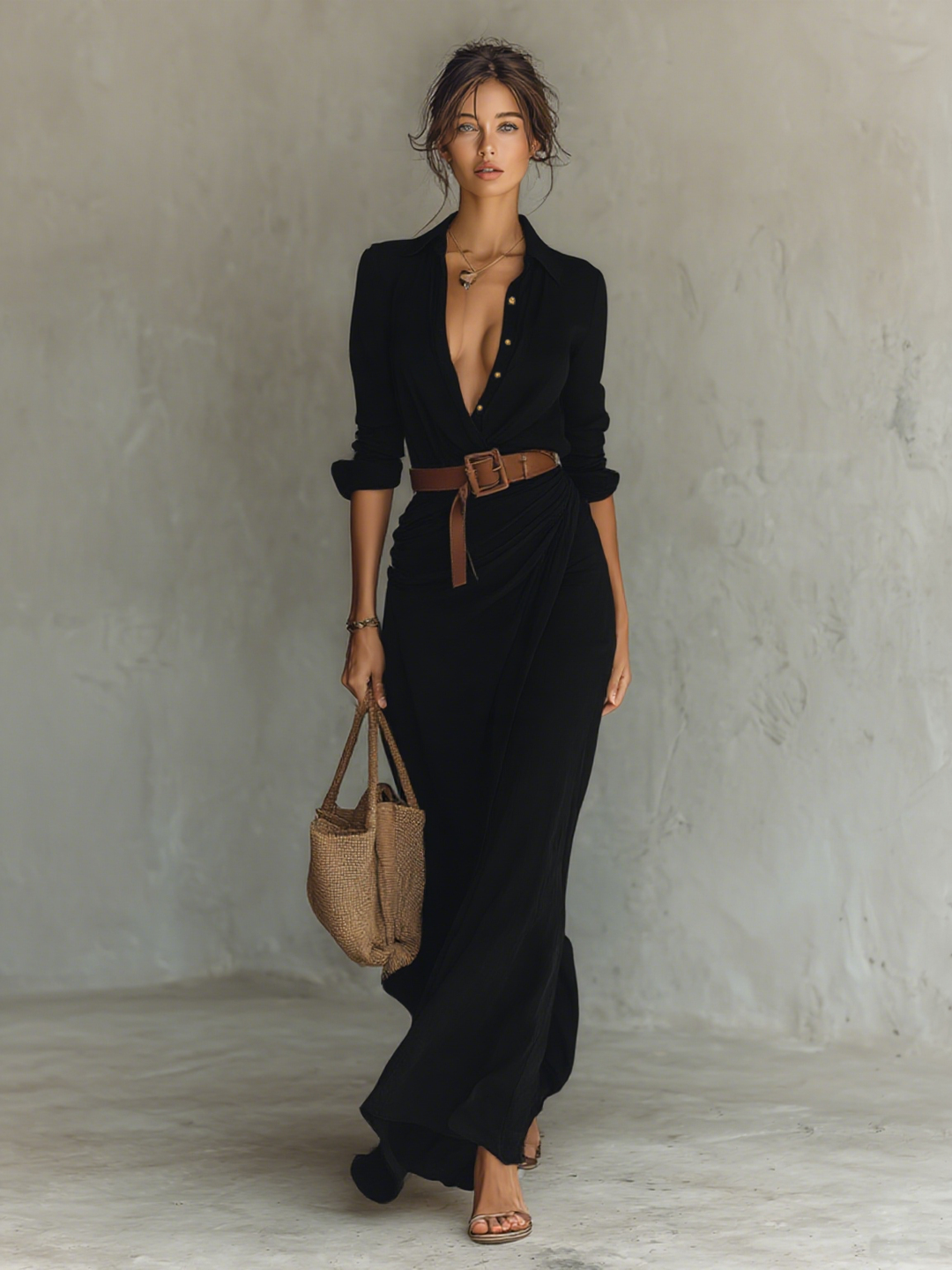 Margot | Ladies Lapel Single Breasted Long Sleeve Belted Maxi Dress