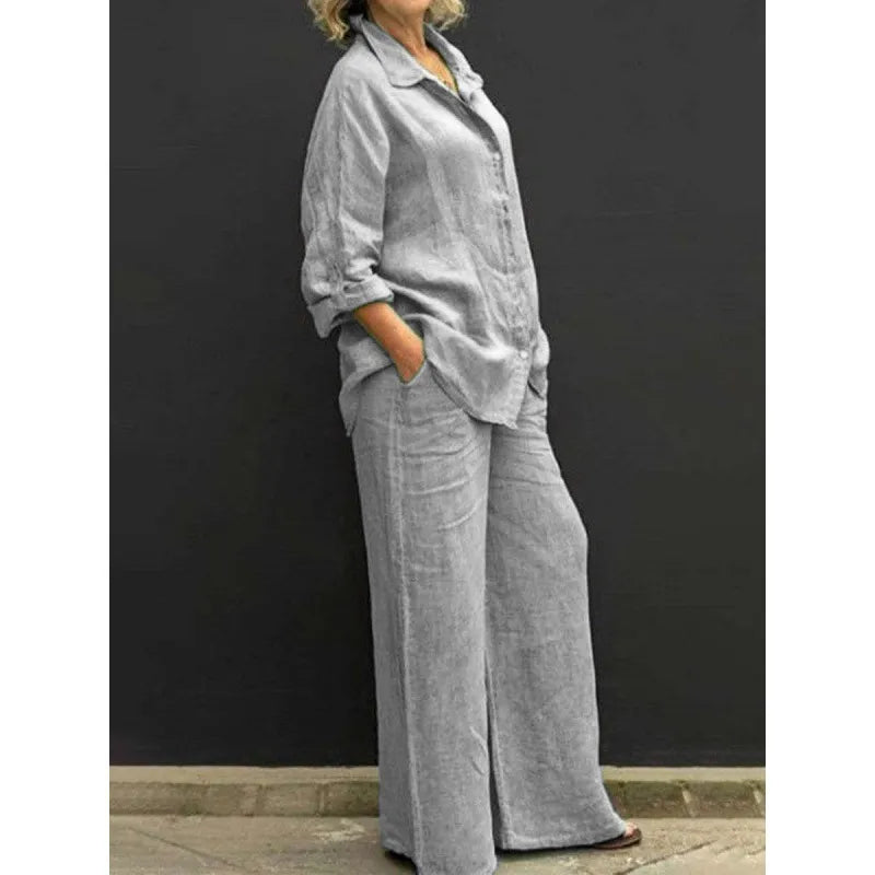 Presley | Women’s Two-Piece Set with Button-Up Shirt and Wide-Leg Trousers