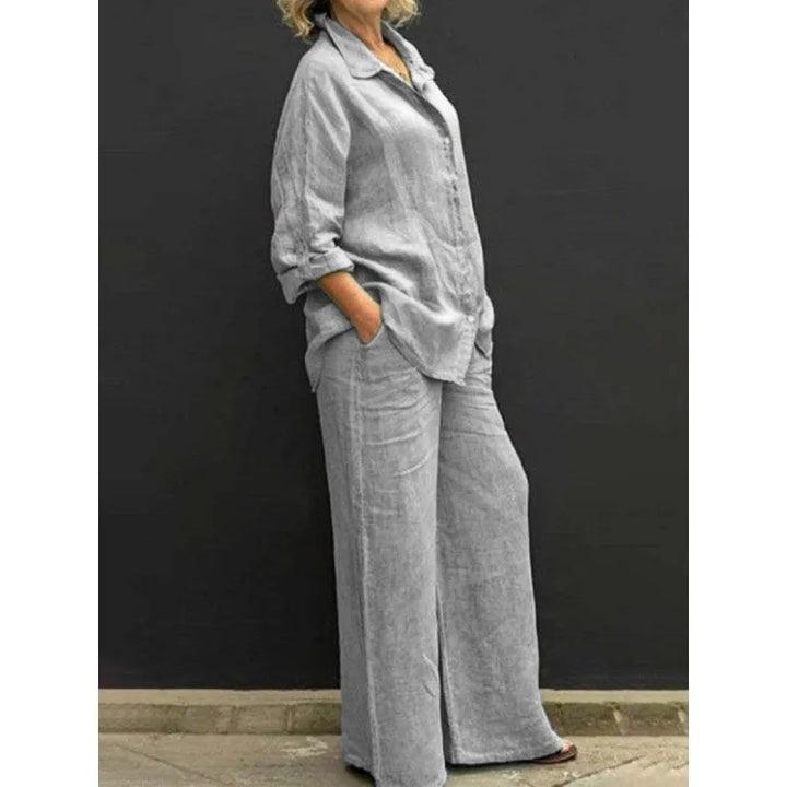 Presley | Women’s Two-Piece Set with Button-Up Shirt and Wide-Leg Trousers