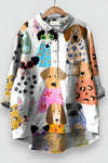 Isolde | Casual Shirt with Dog Print and Short Sleeves