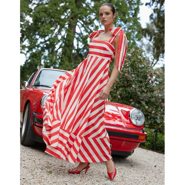 Scarlett | Women’s Maxi Dress with Stripes and Ties