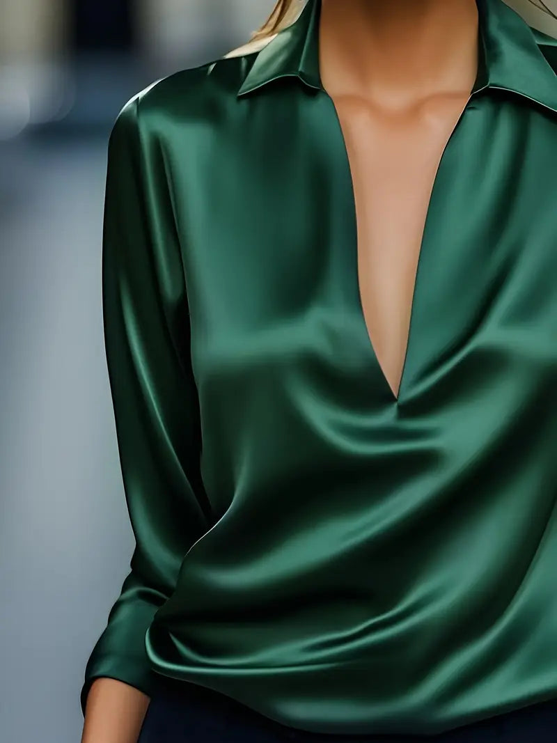 Lenora | V-Neck Blouse with Satin Finish and Elegant Design