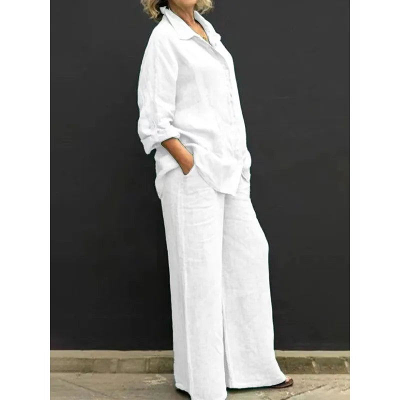 Presley | Women’s Two-Piece Set with Button-Up Shirt and Wide-Leg Trousers