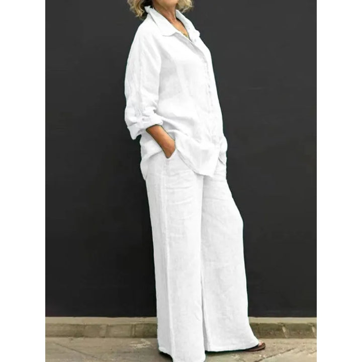 Presley | Women’s Two-Piece Set with Button-Up Shirt and Wide-Leg Trousers