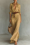 Victoria | Women's Maxi Dress with Lapel Collar and Long Sleeves