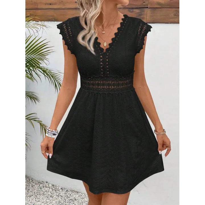 Evangeline | Women’s Mini Dress with V-Neckline and Lace Panels