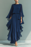 Florence | Women's Chiffon Flared Sleeve Top And Straight Leg Trousers Set