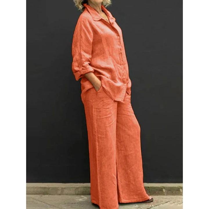 Presley | Women’s Two-Piece Set with Button-Up Shirt and Wide-Leg Trousers