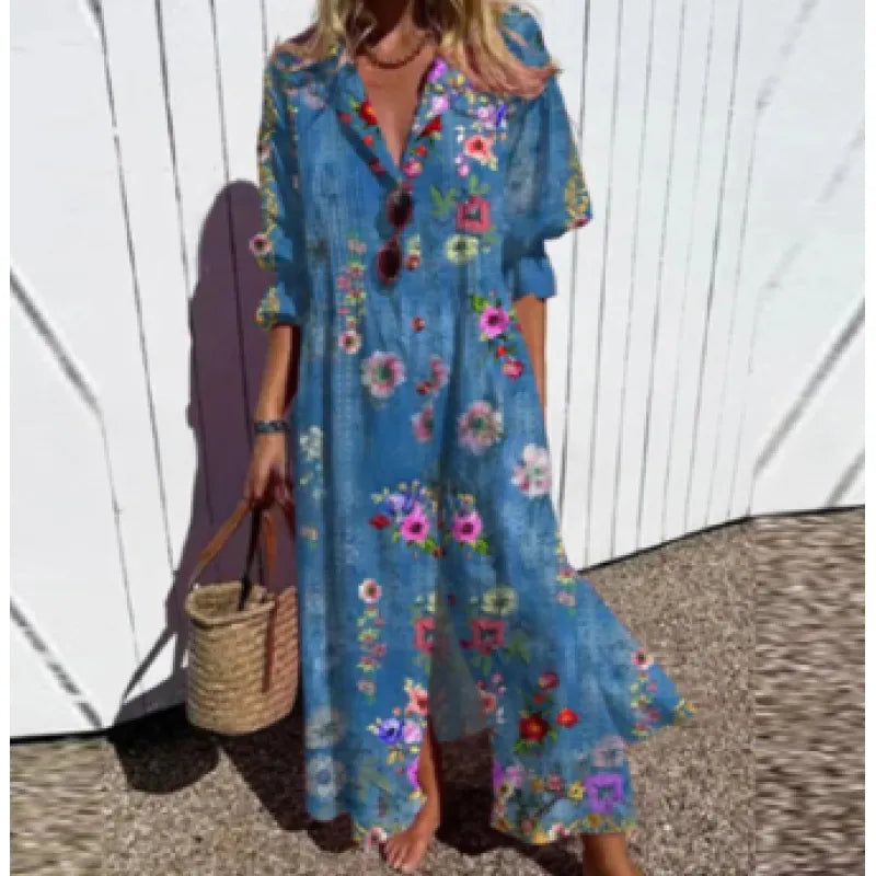 Jacqueline | Women’s Maxi Dress with V-Neck and Circle Print