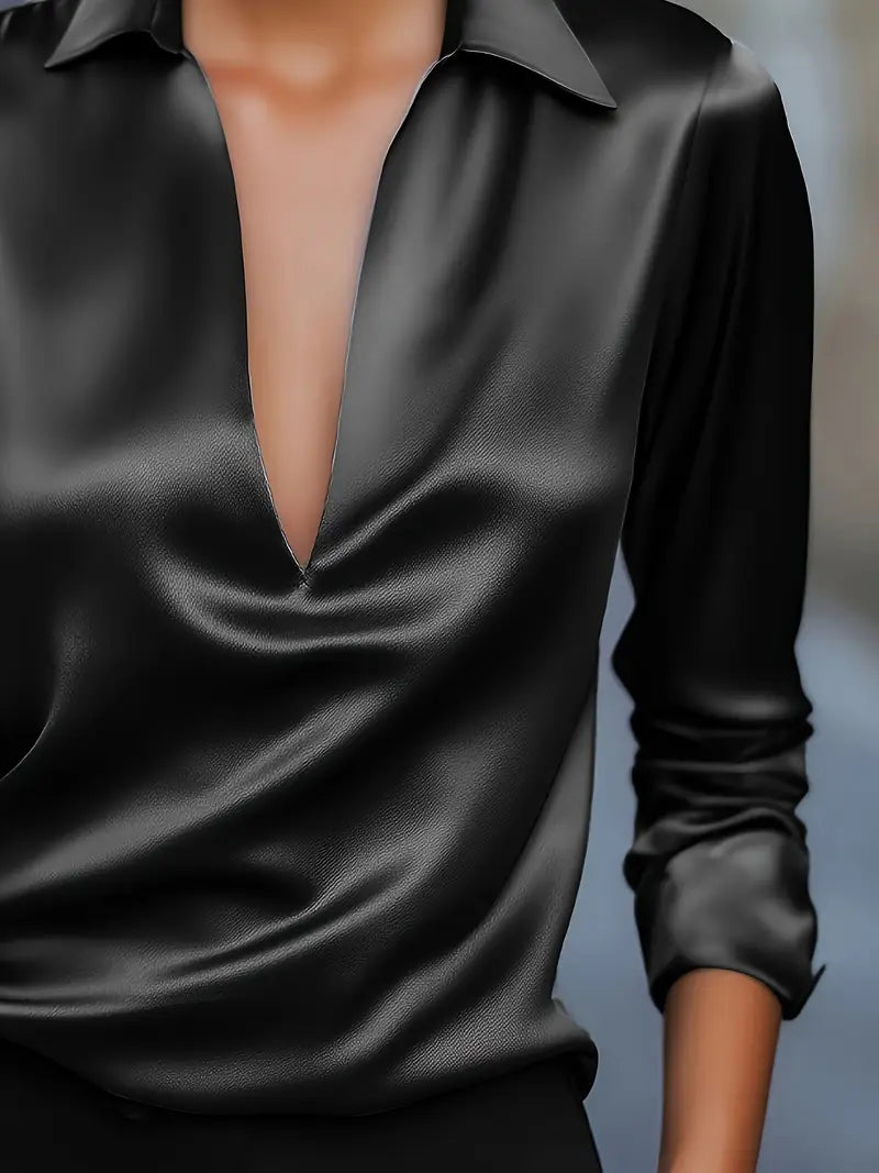 Lenora | V-Neck Blouse with Satin Finish and Elegant Design