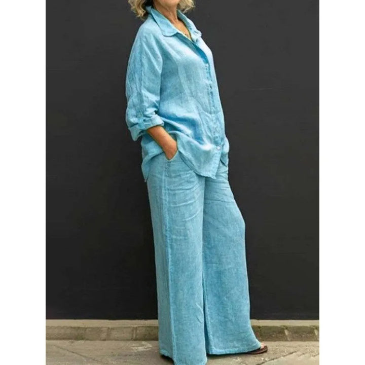 Presley | Women’s Two-Piece Set with Button-Up Shirt and Wide-Leg Trousers