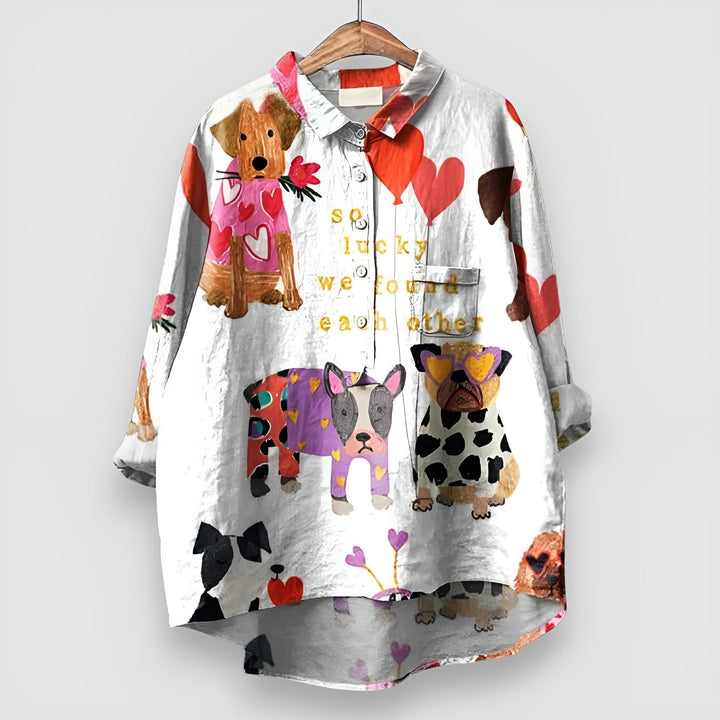 Isolde | Casual Shirt with Dog Print and Short Sleeves
