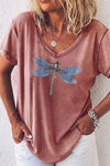 Harlow | Casual V-Neck Tee with Dragonfly Print and Short Sleeves