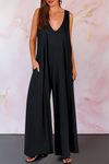 Raven | Women's V-Neck Sleeveless Jumpsuit with Wide Legs and Pockets