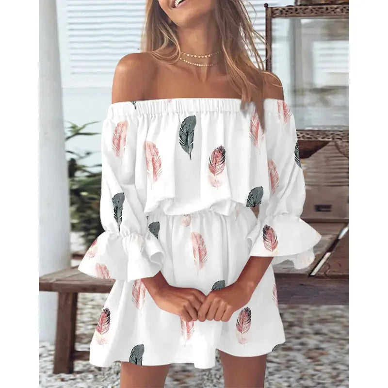 Freya | Women’s Mini Dress with Off-Shoulder Neckline and Floral Print