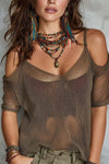 Relaxed Statement Sheer Mesh Off-Shoulder Top